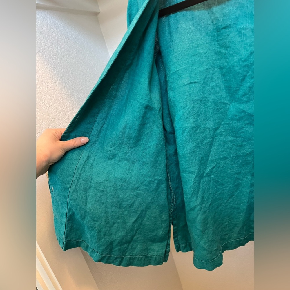 Flax Teal Button Down Tunic 100% Linen Size S - image 4